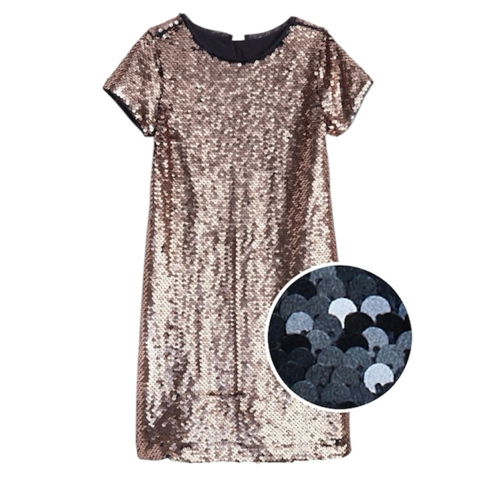 Gap Flip Sequin Shift Dress Rose Gold Navy Blue S
